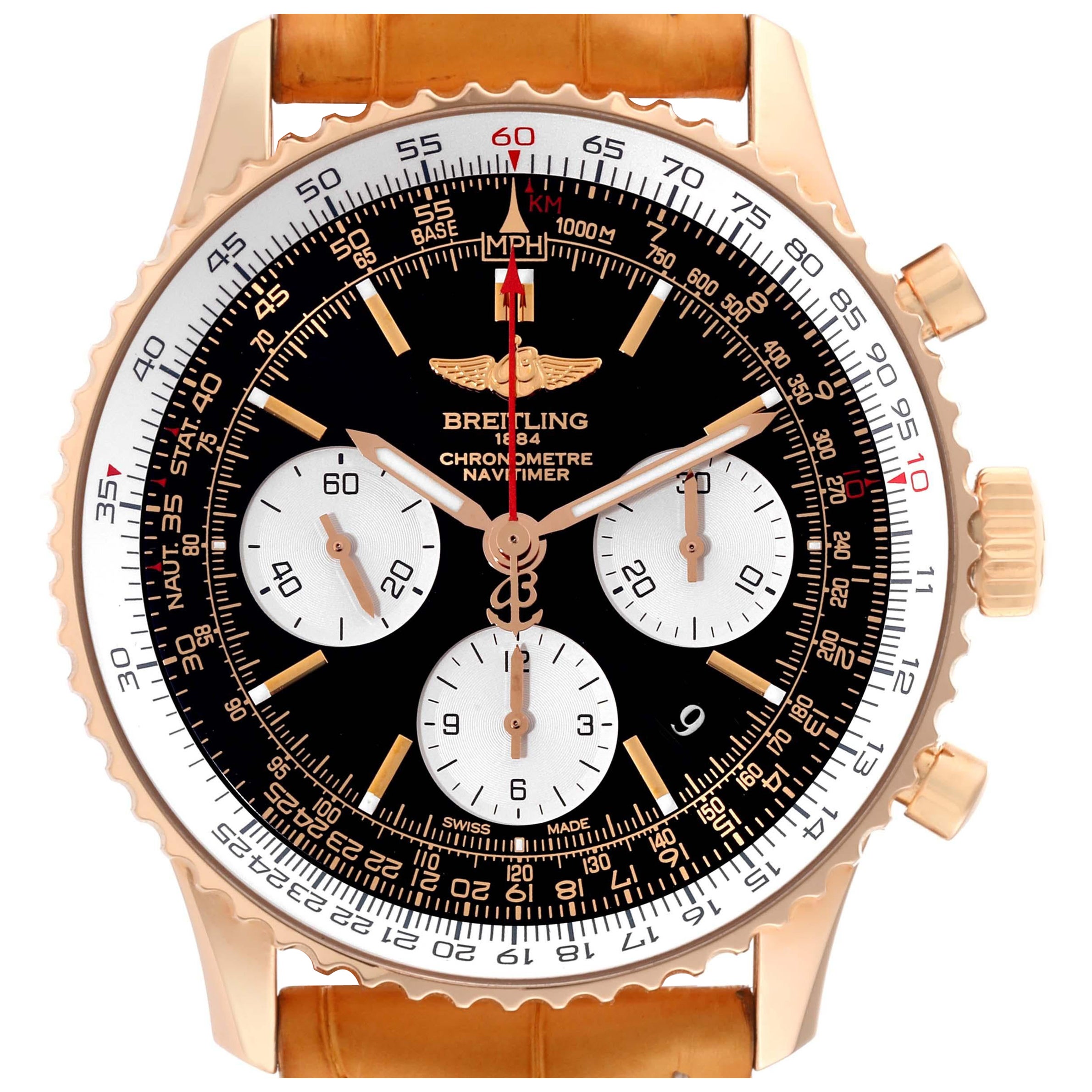 Breitling Navitimer 01 Rose Gold Black Dial Mens Watch RB0120