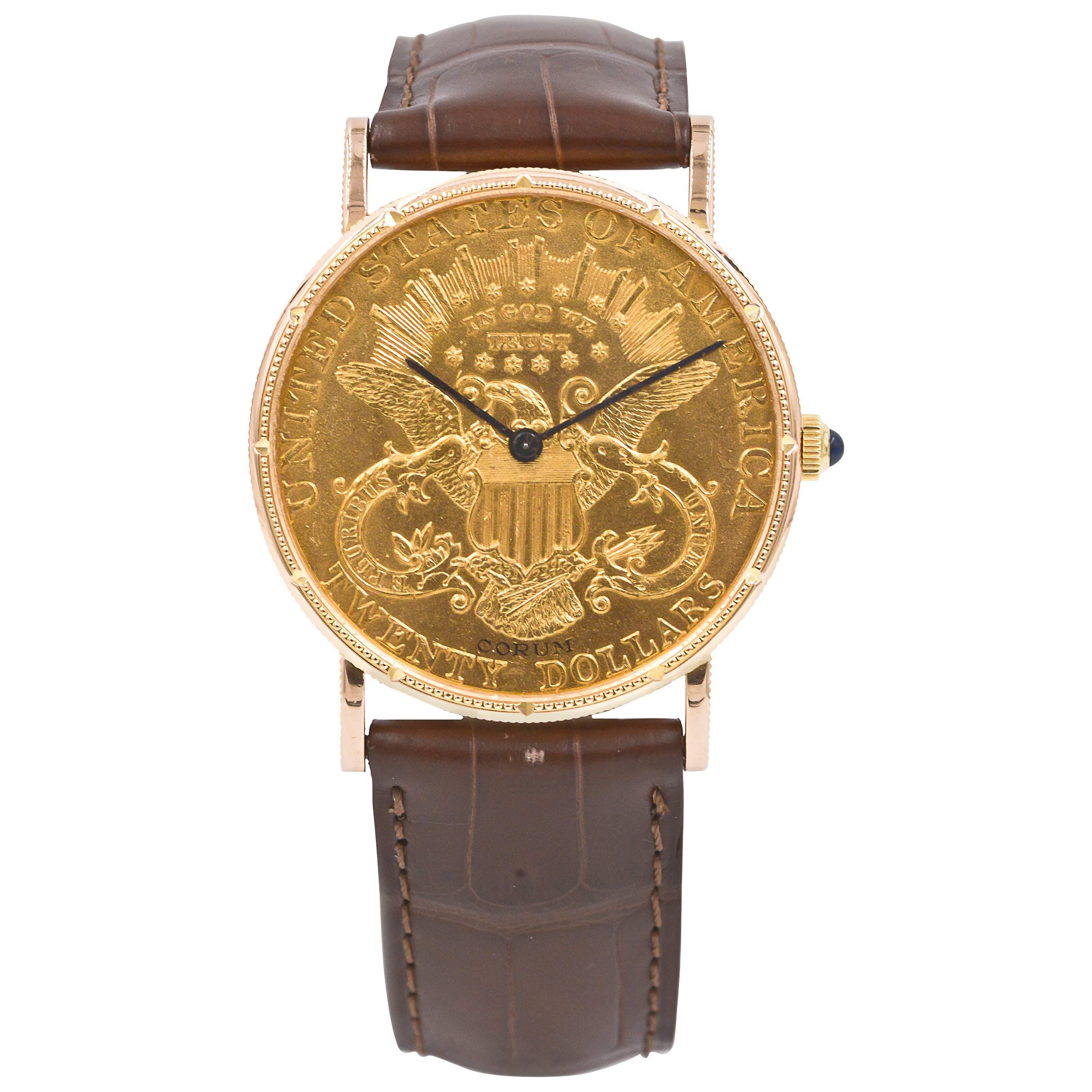 Corum Yellow Gold $20 Liberty Head US Coin Wristwatch
