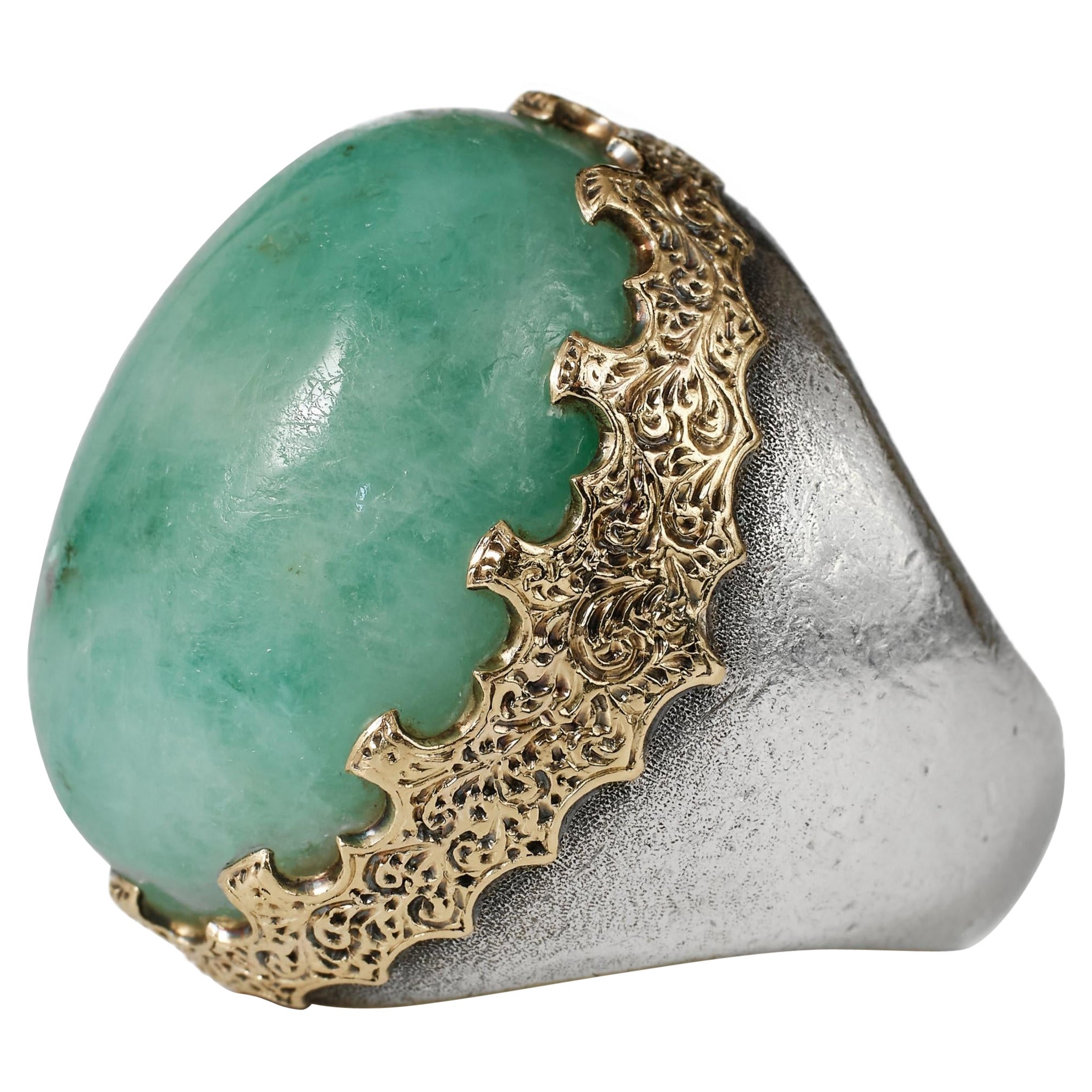 Vintage 1960s Mario Buccellati ring with 39 carat jade nephrite For Sale