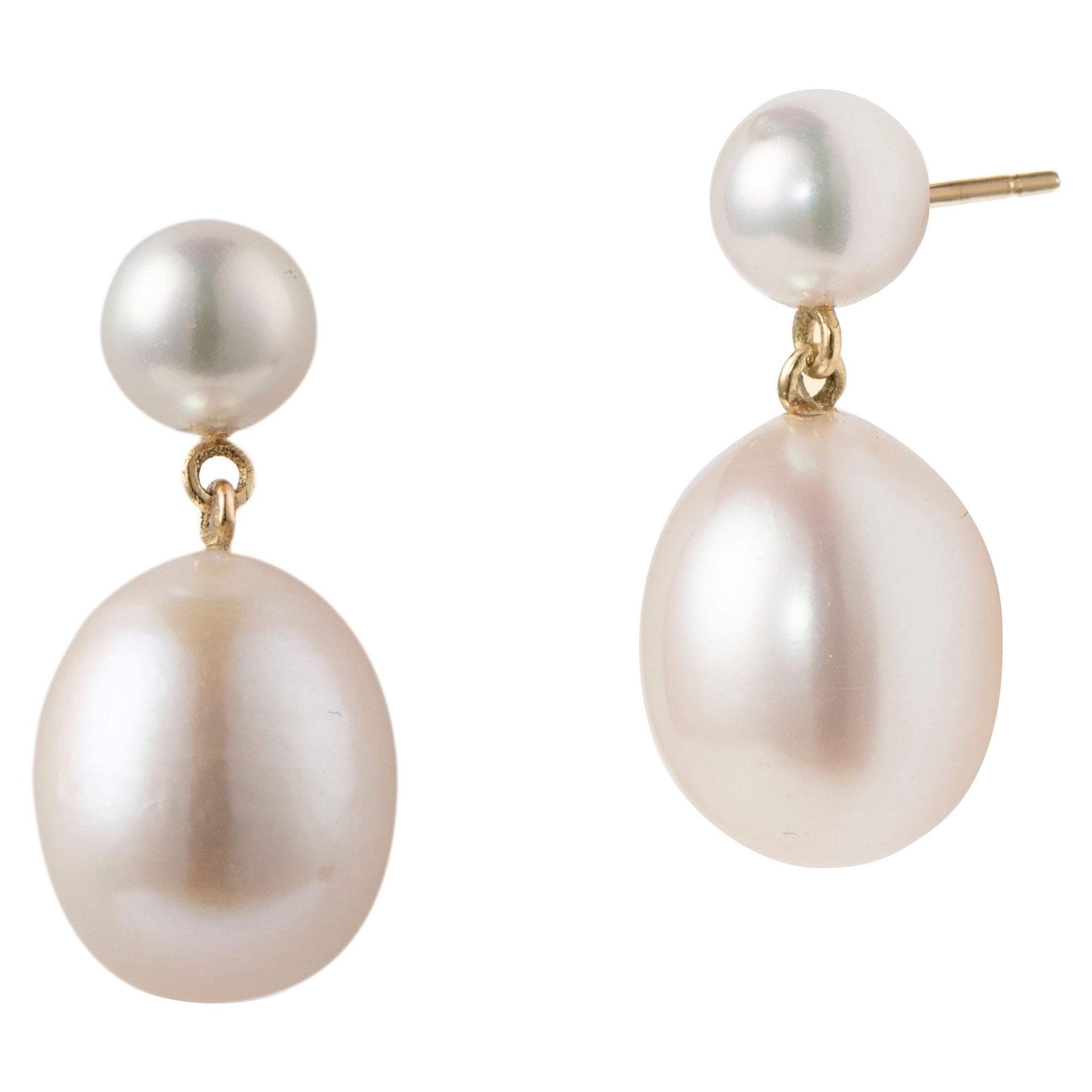 Double Drops Pearl Earrings, 18K Gold, by Michelle Massoura For Sale