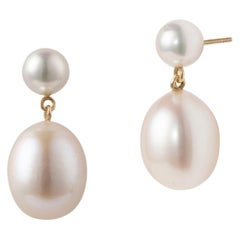 Double Drops Pearl Earrings, 18K Gold, by Michelle Massoura