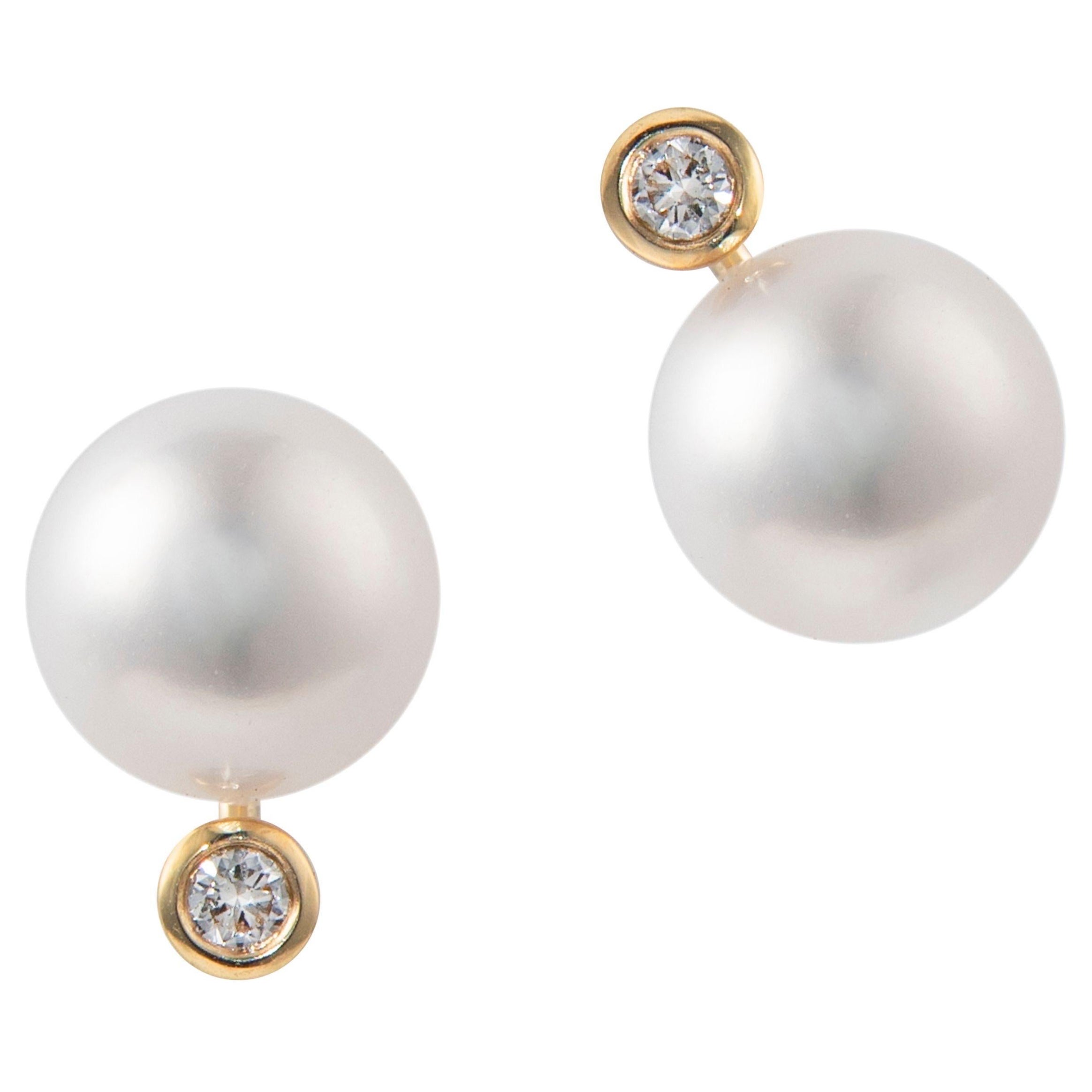 Pearl and diamond studs, 0.10ctw diamonds, 18K Gold, by Michelle Massoura For Sale