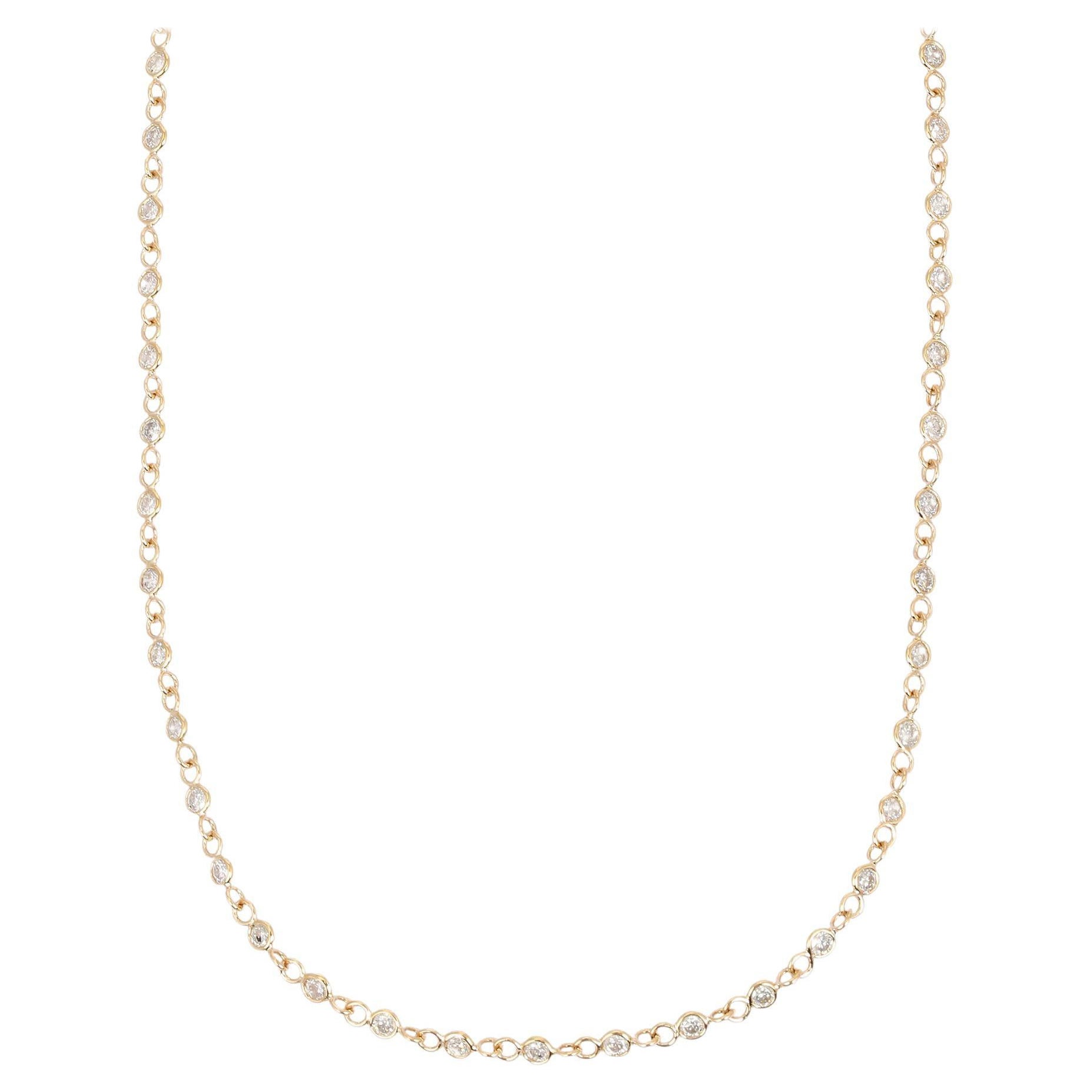 Lange Diamant-Halskette aus massivem Gelbgold mit feinen Diamanten 14k, Weihnachtsgeschenk für Damen im Angebot