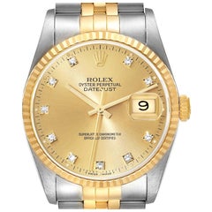 Rolex Datejust Champagne Diamond Dial Steel Yellow Gold Mens Watch 16233