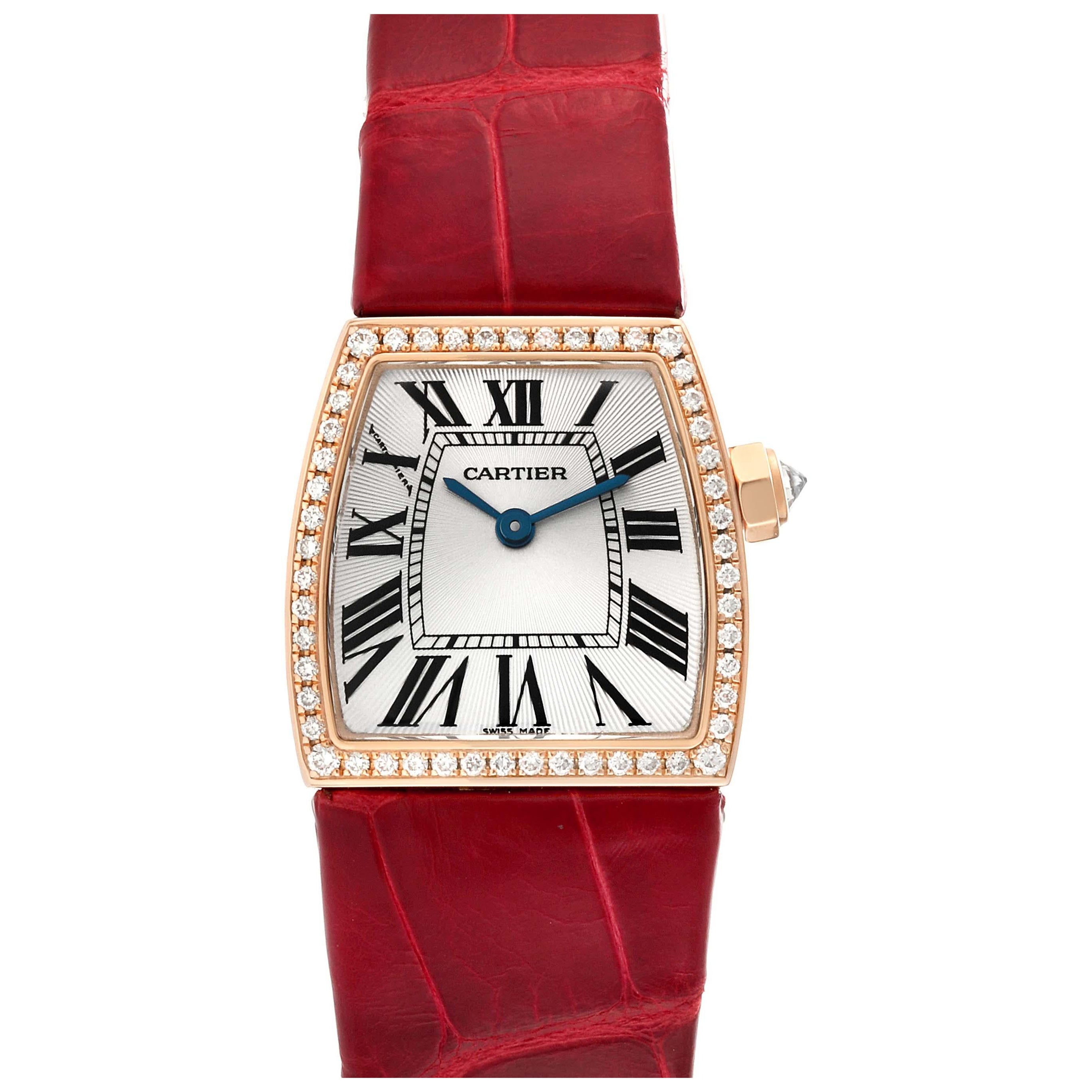 Cartier La Dona Rose Gold Diamond Red Strap Damenuhr WE600651 im Angebot