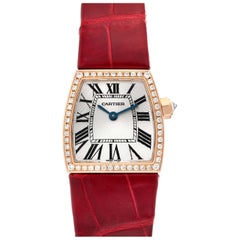 Cartier La Dona Rose Gold Diamond Red Strap Damenuhr WE600651