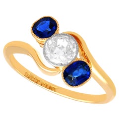 Anillo giratorio antiguo de zafiro y diamantes en oro amarillo de 18k