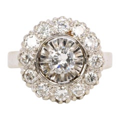 Vintage Bague marguerite en or, platine et diamants 1, 2 ct