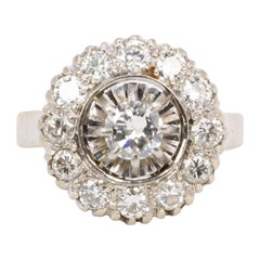 Vintage Bague marguerite en or, platine et diamants 1, 2 ct 