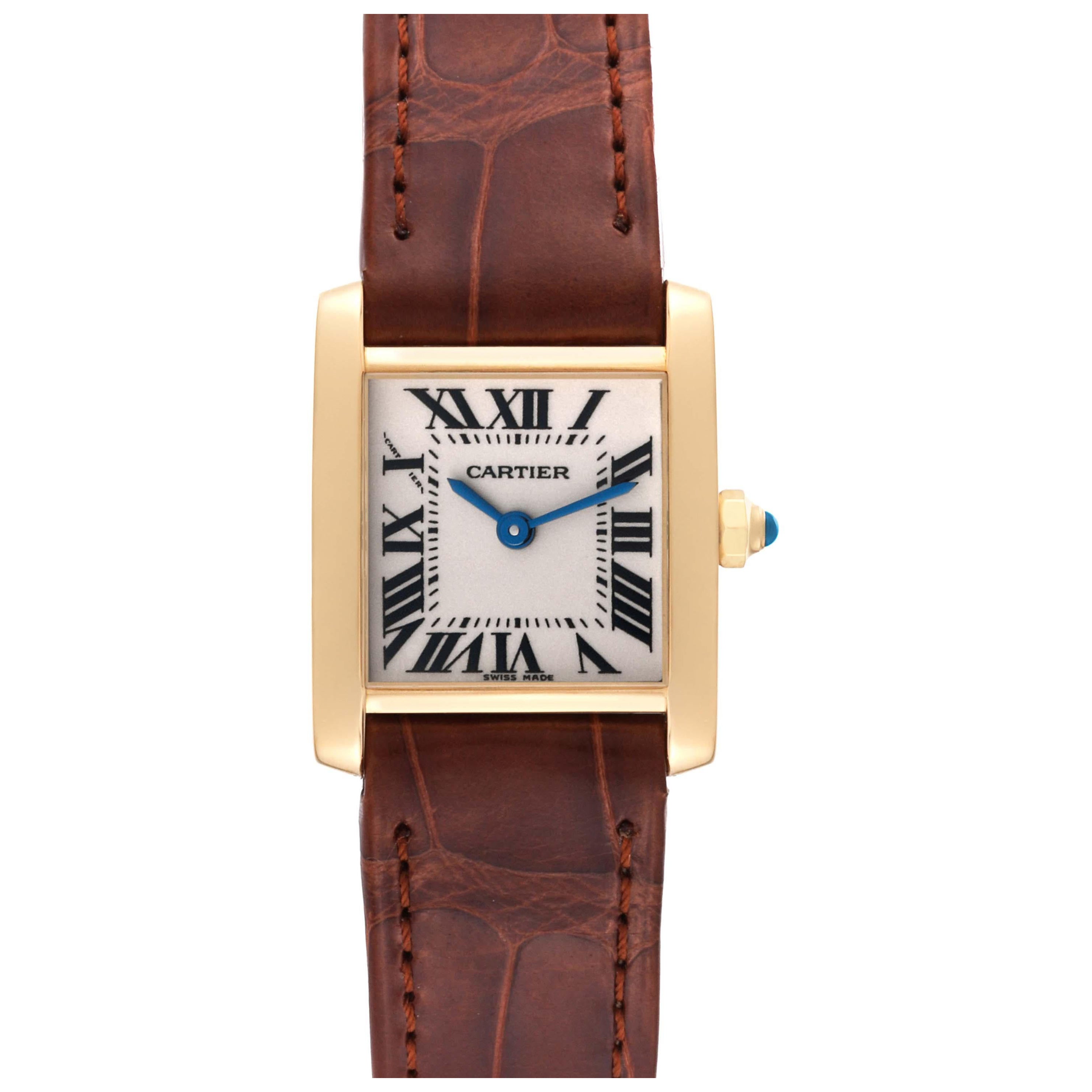 Cartier Tank Francaise Yellow Gold Brown Strap Ladies Watch W5000256 For Sale