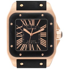 Cartier Santos 100 Roségold Schwarzes Zifferblatt Herrenuhr W20124U2