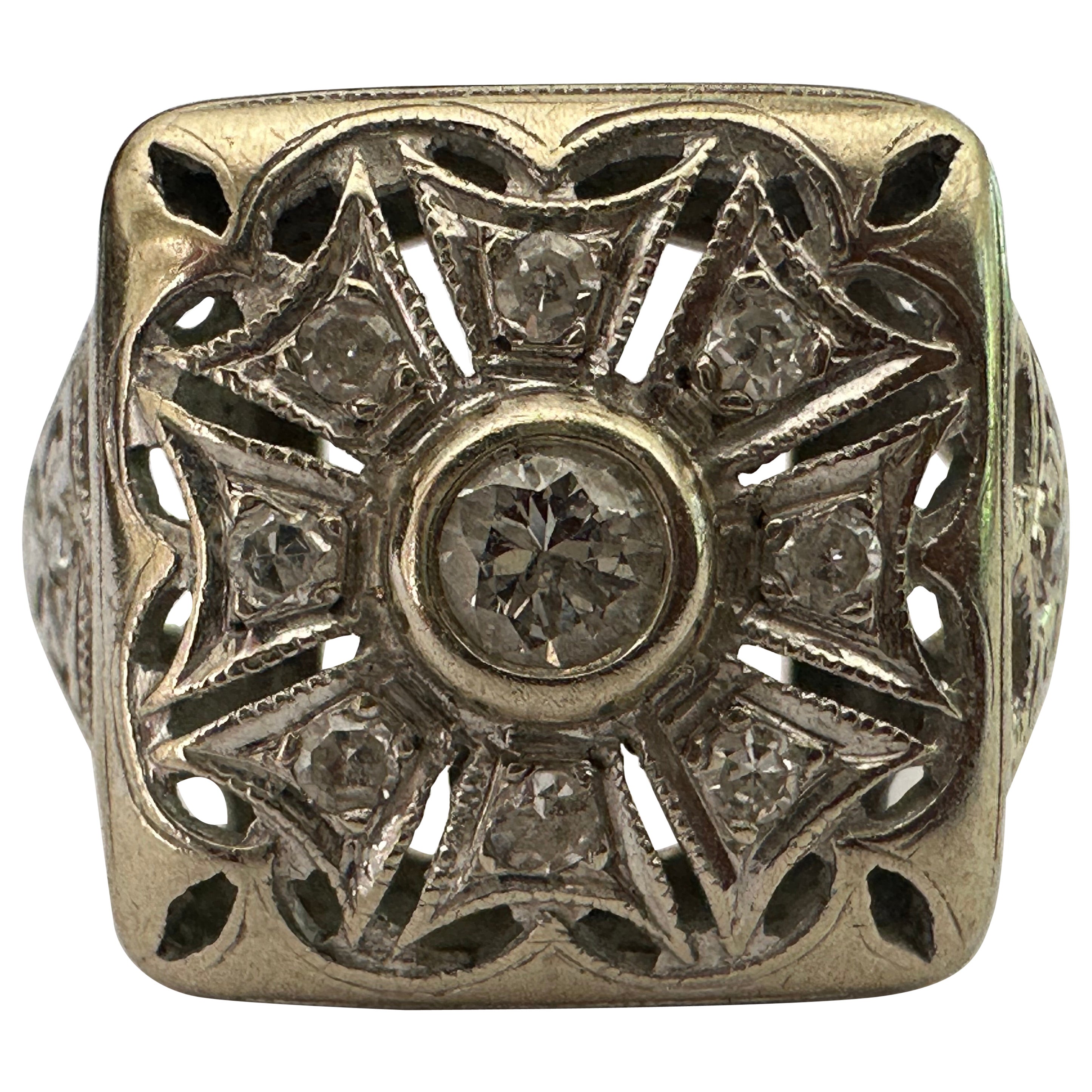Art Deco Diamond and Filigree Flower Ring