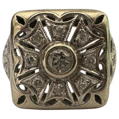 Retro Art Deco Diamond and Filigree Flower Ring 