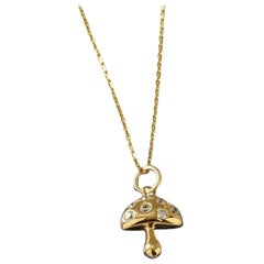 14K Solid Gold Mushroom Pendant Tiny Mushroom Charm Necklace Diamond for gift 