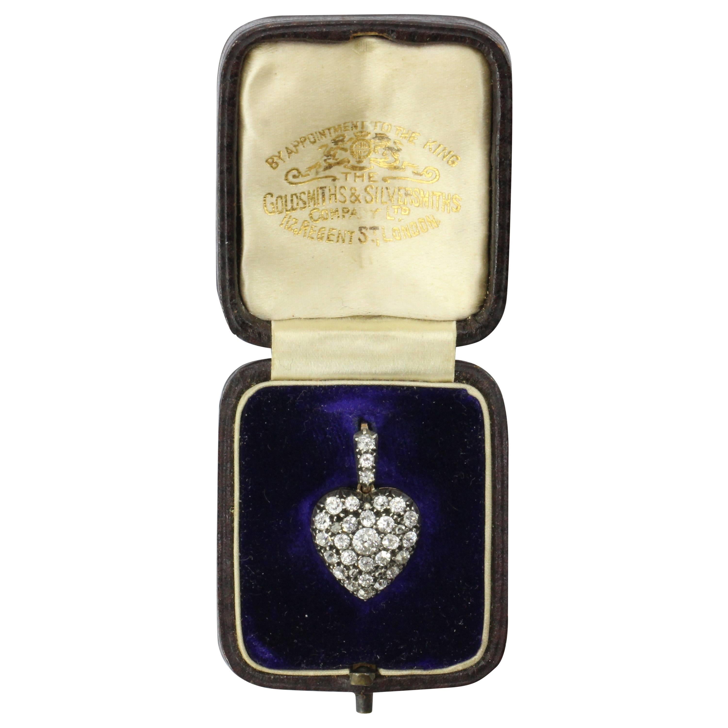 Goldsmiths & Silversmiths Edwardian Rock Crystal Diamond Gold Heart Locket 