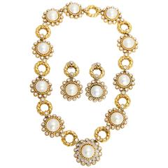 Parure perle diamant or