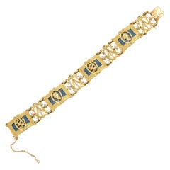 1905 Lucien Gautrait  Art Nouveau Champleve Enamel Gold Bracelet 