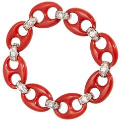 1970s Ventrella Marine Coral Diamond Gold Bracelet