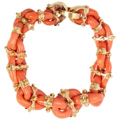 Antique English Coral Gold Link Bracelet 