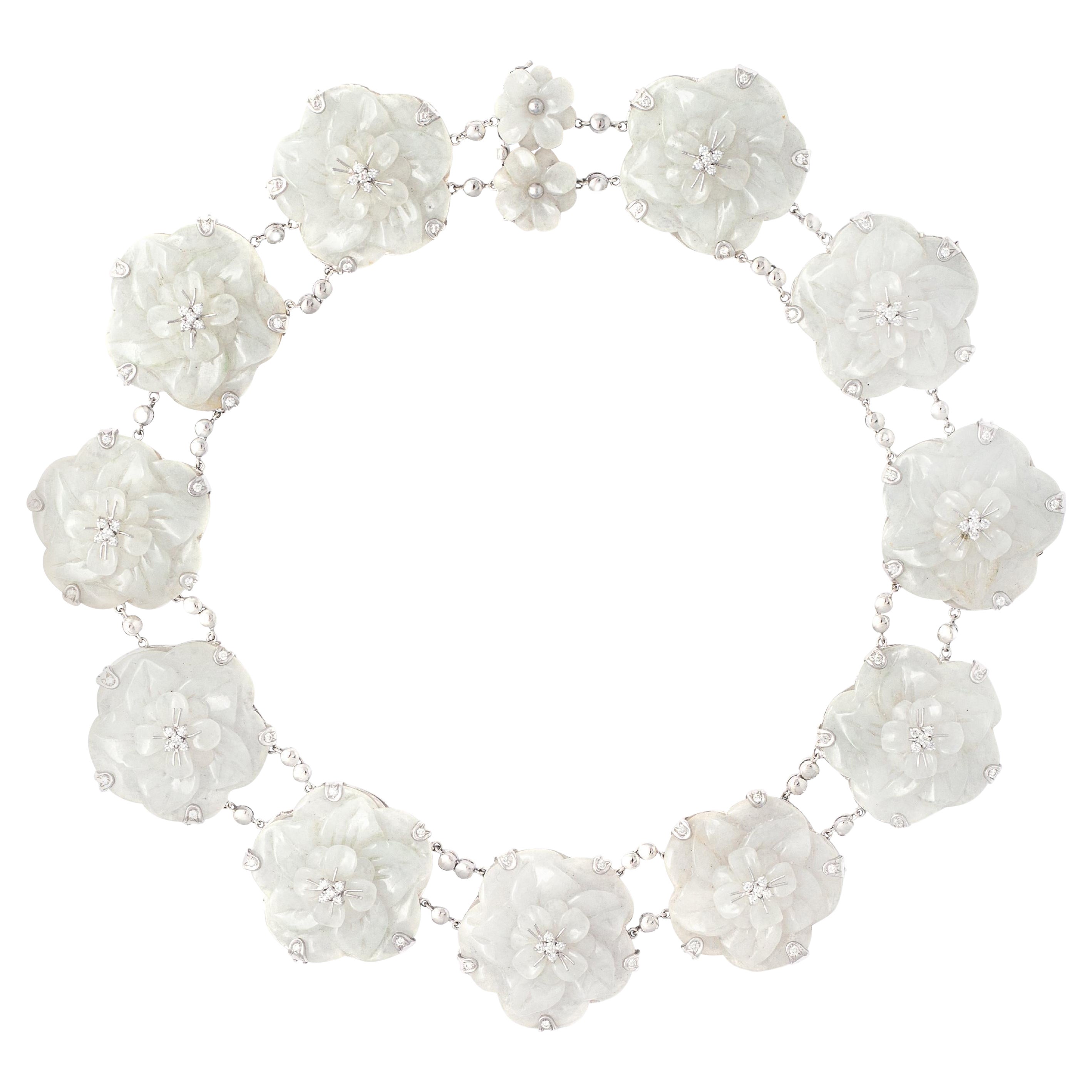 Flower Diamond White Gold Necklace For Sale