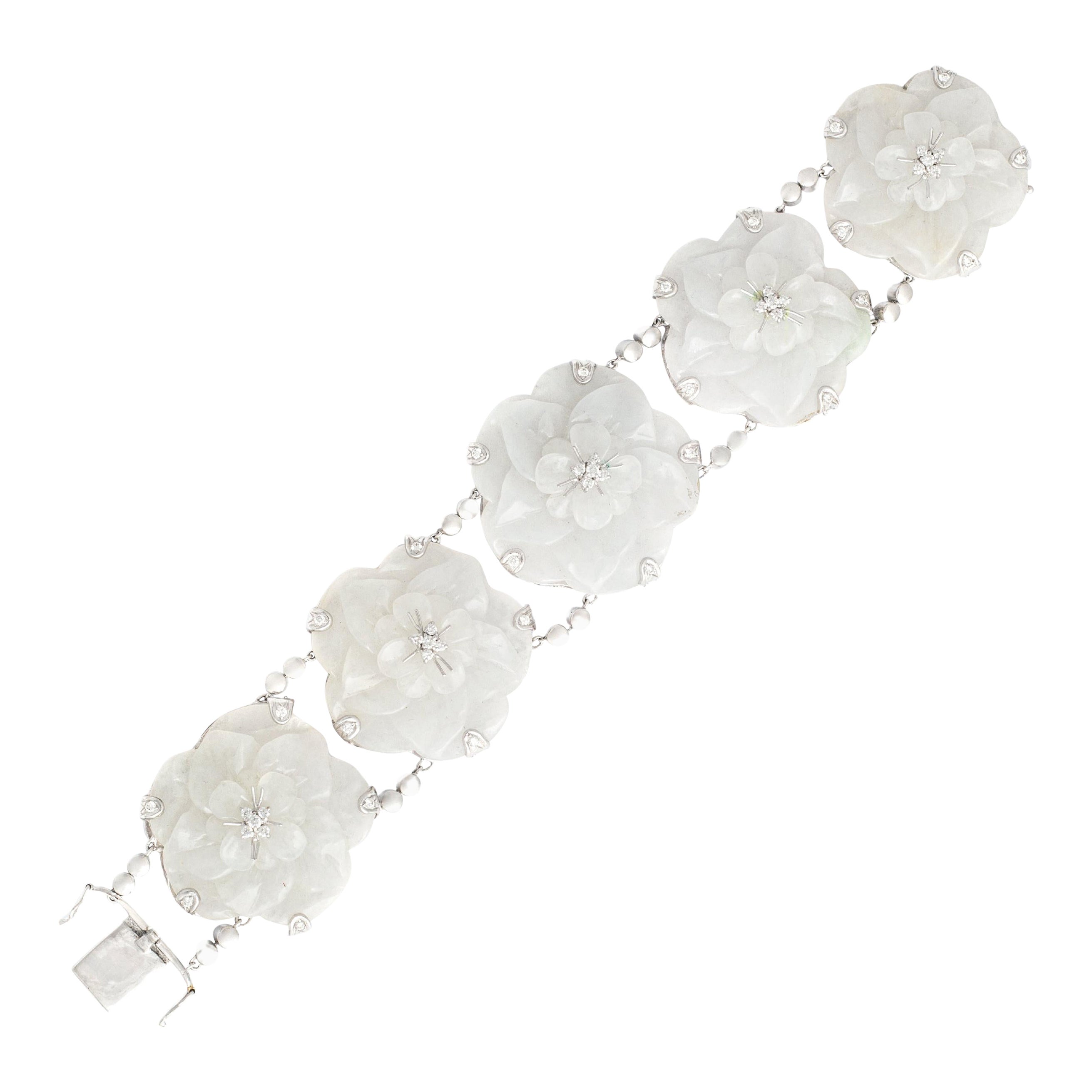Flower Diamond White Gold Bracelet For Sale