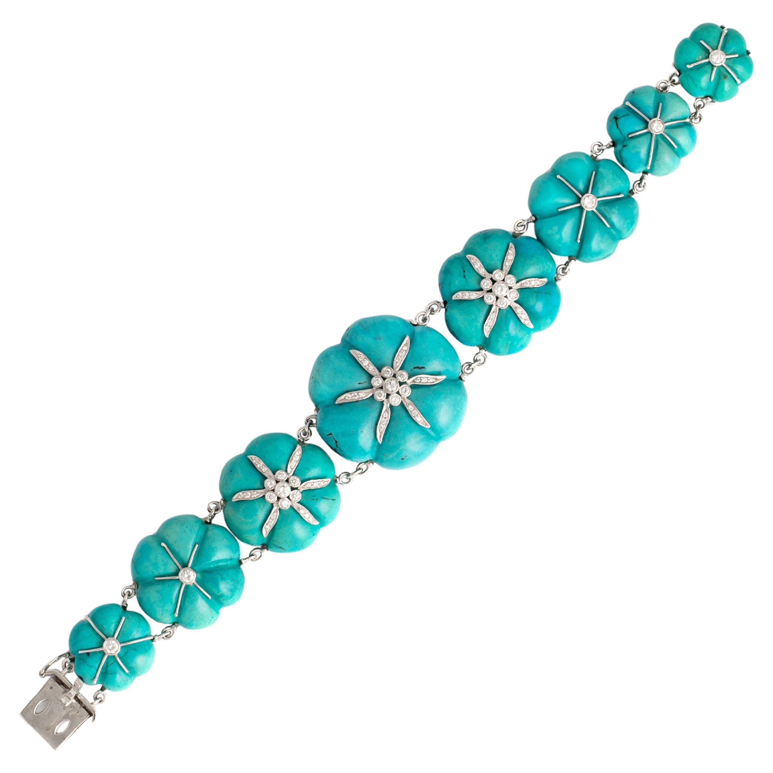 Natural Turquoise Diamond White Gold Bracelet