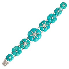 Natural Turquoise Diamond White Gold Bracelet