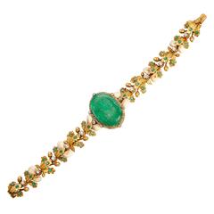 Unusual Antique Hunting Emerald Cameo Bracelet 