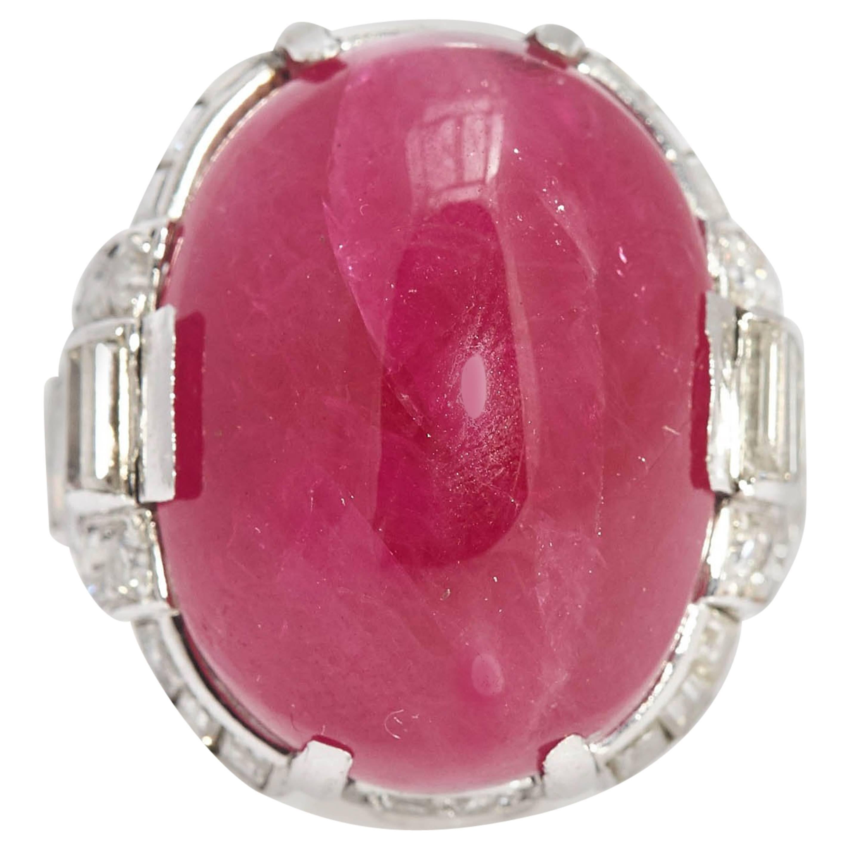 Art Deco 25.03 Carat Ruby Diamond Platinum Ring  For Sale