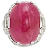 Bague Art déco en platine avec diamants et rubis de 25,03 carats