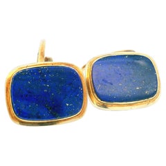 Retro 1950s W Germany 14K Yellow Gold Lapis Cufflinks