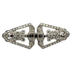 Art Deco Diamant-Brosche mit Clips aus 18 Karat Weißgold