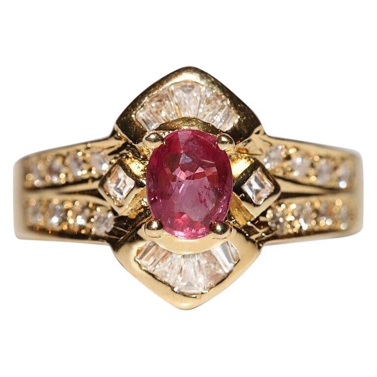 Vintage Circa 1980s 18k Gold Natural Diamond And Ruby Decorated Ring  For Sale
