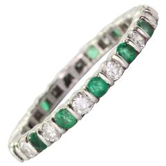 Antique Emerald Diamond Platinum Eternity Band Ring
