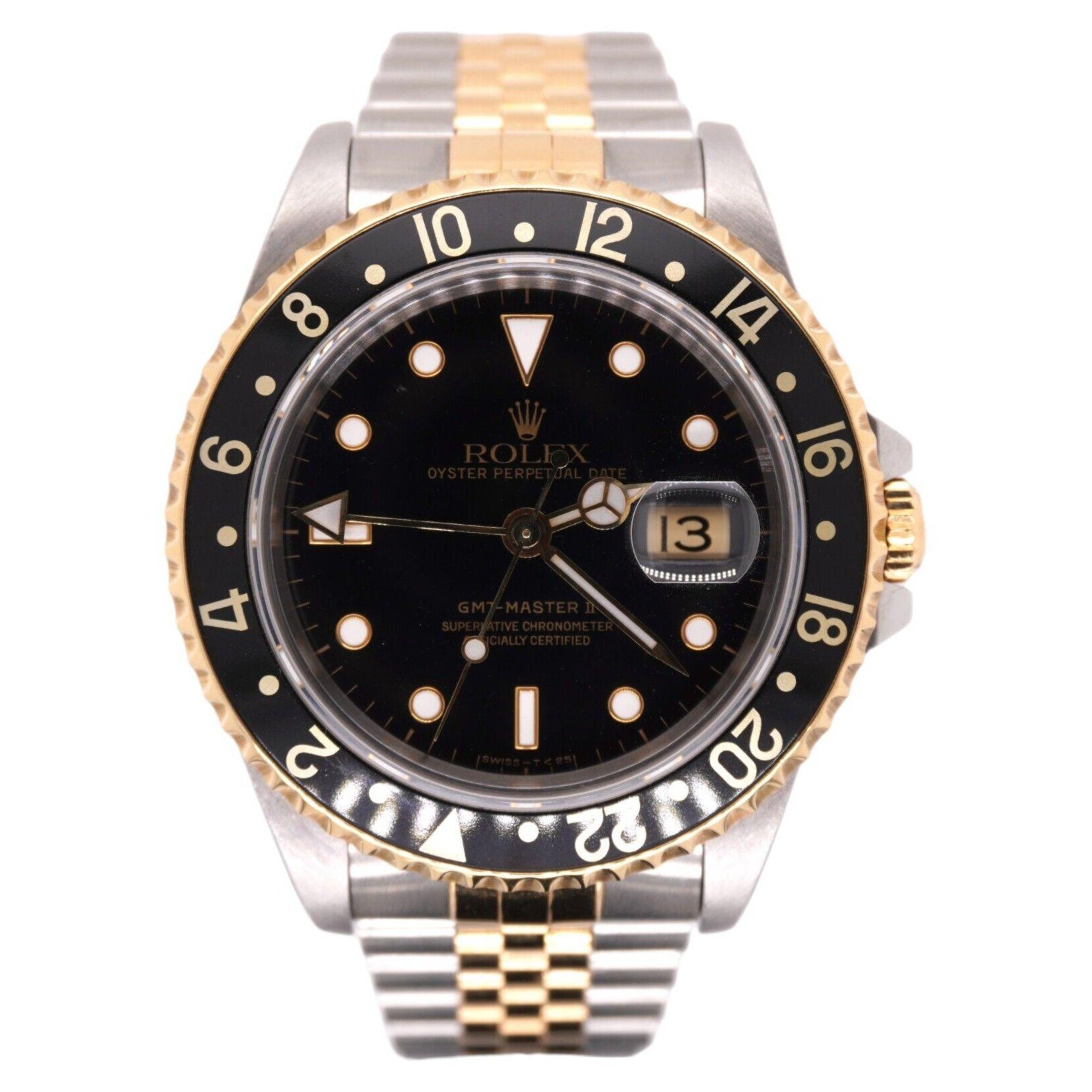 Rolex Mens 40mm GMT-Master II 18k Yellow Gold/Steel Black Jubilee Watch 16713