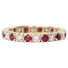 Vintage Gold Diamond and Ruby Eternity Band Ring