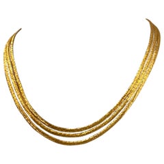 Vintage 18K Yellow Gold Italian “Spaghetti” 3-Strand Necklace. Half Choker Size.