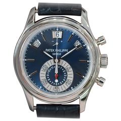 Patek Philippe Platinum Chronograph Blue Dial Automatic Wristwatch