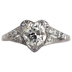 1920s Art Deco Platinum Diamond GIA Certified Heart Shaped Engagement Ring