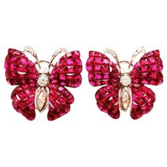 Ruby Diamond Gold Butterfly Stud Earrings 12