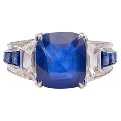 Vintage GIA 5.51 Carat Ceylon Sapphire Diamond Platinum Ring