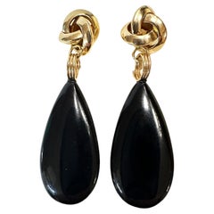 Carla 14k Gelbgold Schwarzer Onyx Tropfenohrringe Signiert