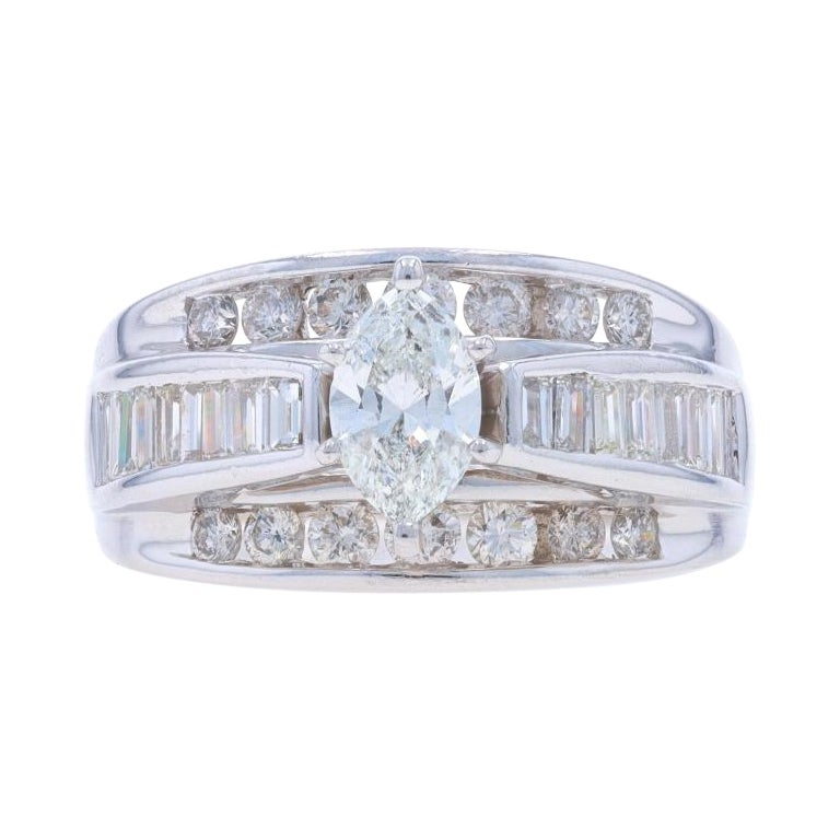 White Gold Diamond All-In-One Engagement Ring - 14k Marquise 1.65ctw Wedding Sz9