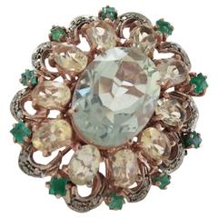 Luise Green Amethyst Topaz Diamond Silver Gold Ring