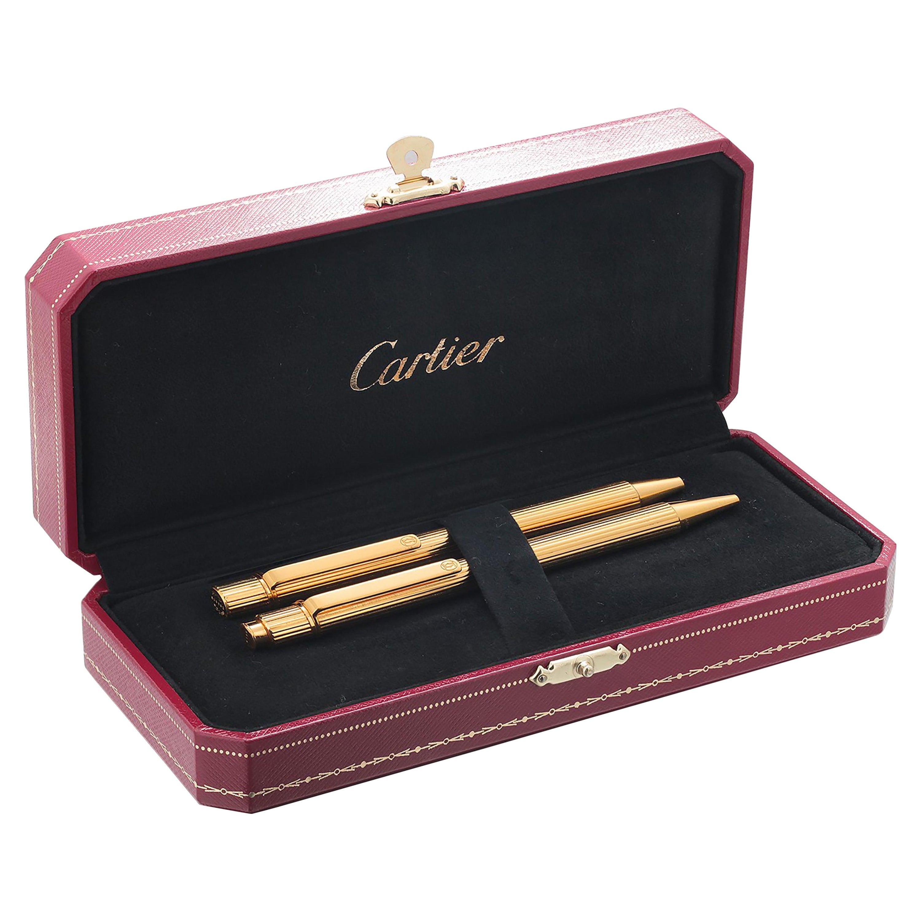 Must De Cartier Gold Writing instruments Ballpoint Pen and Mechanical Pencil Set For Sale