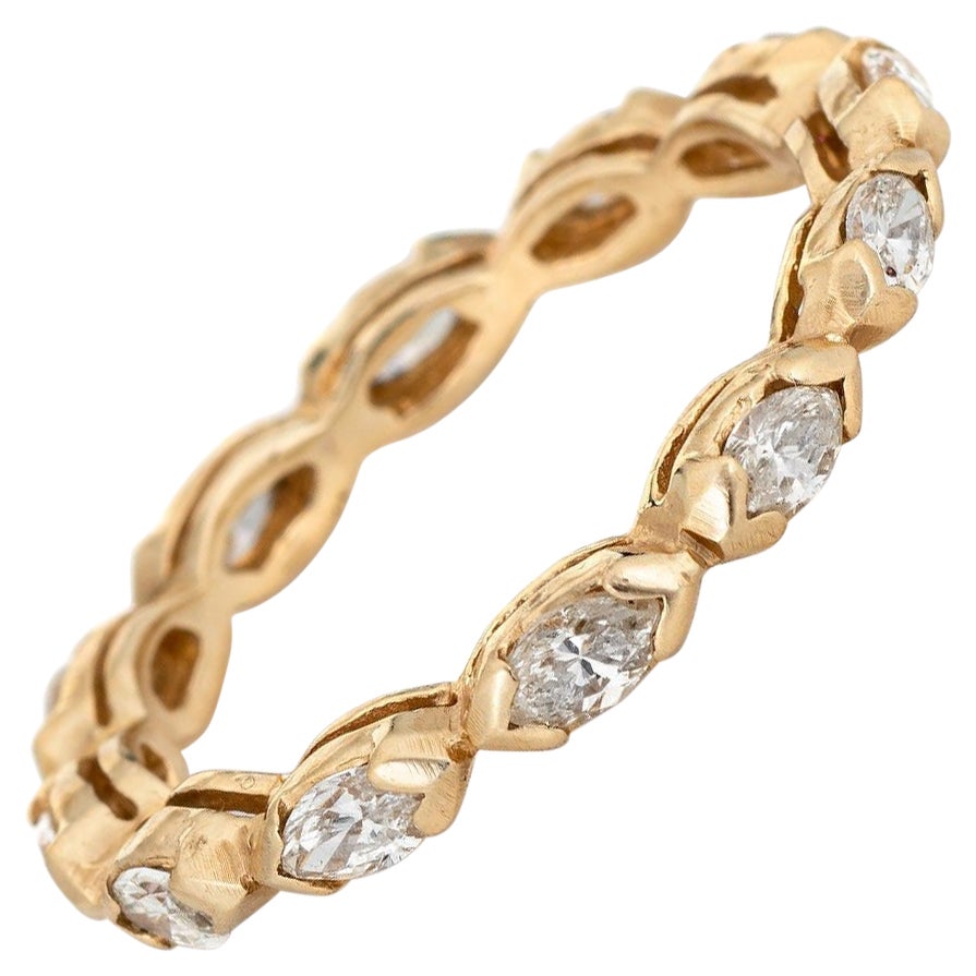 1ct Marquise Diamond Eternity Ring Sz 7 Vintage 14k Yellow Gold Band Jewelry For Sale