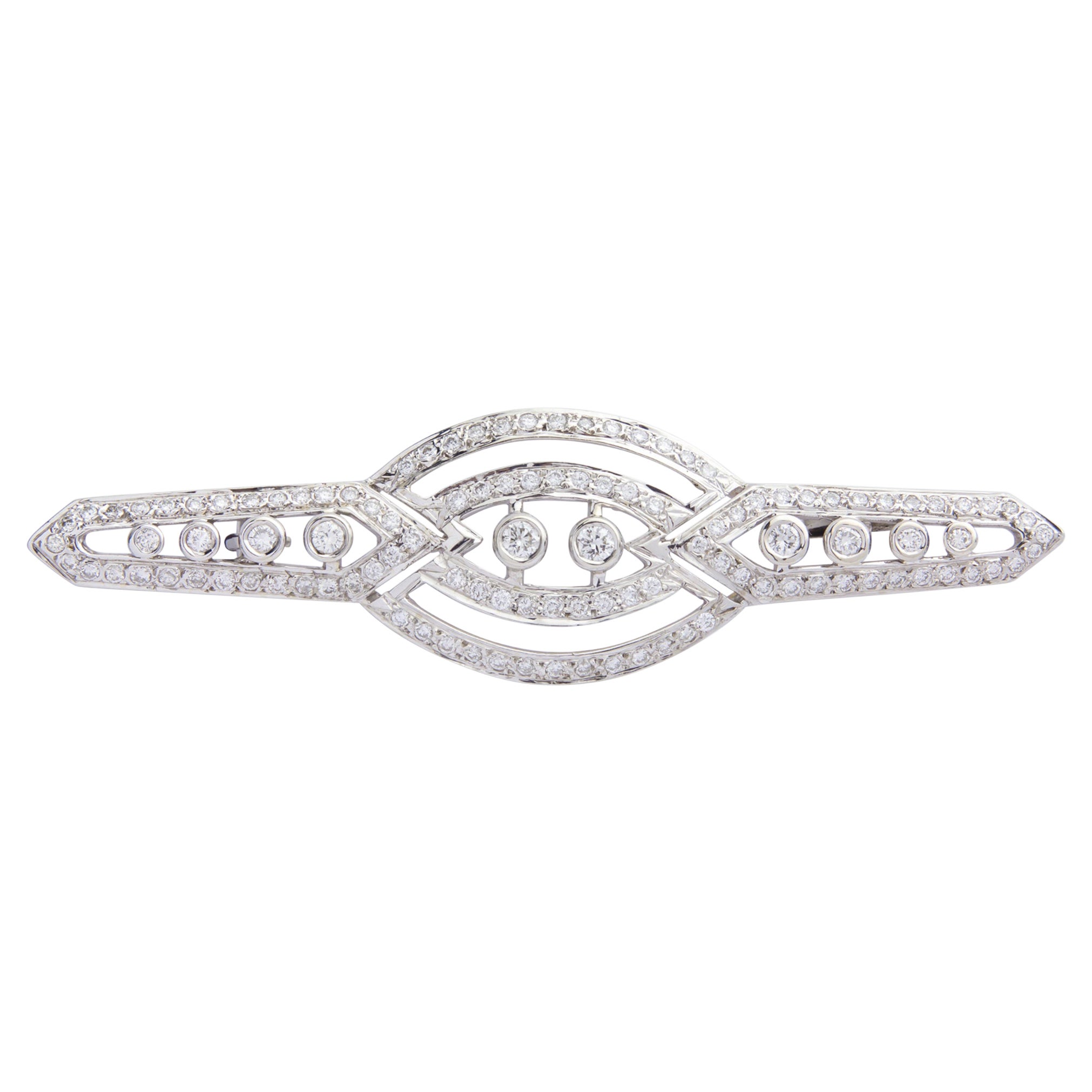 Art Deco Style Diamond Brooch in 18 Karat White Gold For Sale
