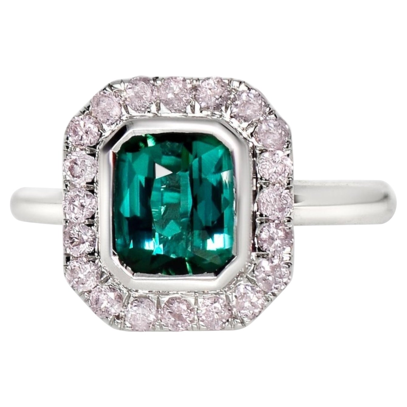 Antiker Verlobungsring, IGI 14K 1,34 natürlicher Turmalin&Rosa Diamanten im Angebot