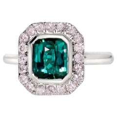 Antiker Verlobungsring, IGI 14K 1,34 natürlicher Turmalin&Rosa Diamanten
