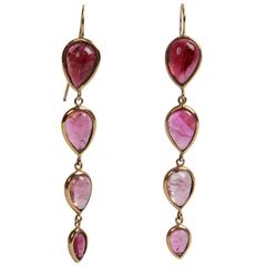 Marion Jeantet Pink Tourmaline Cabochon Pear Shape Pendant Earrings  